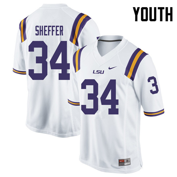 Youth #34 Zach Sheffer LSU Tigers College Football Jerseys Sale-White - Click Image to Close